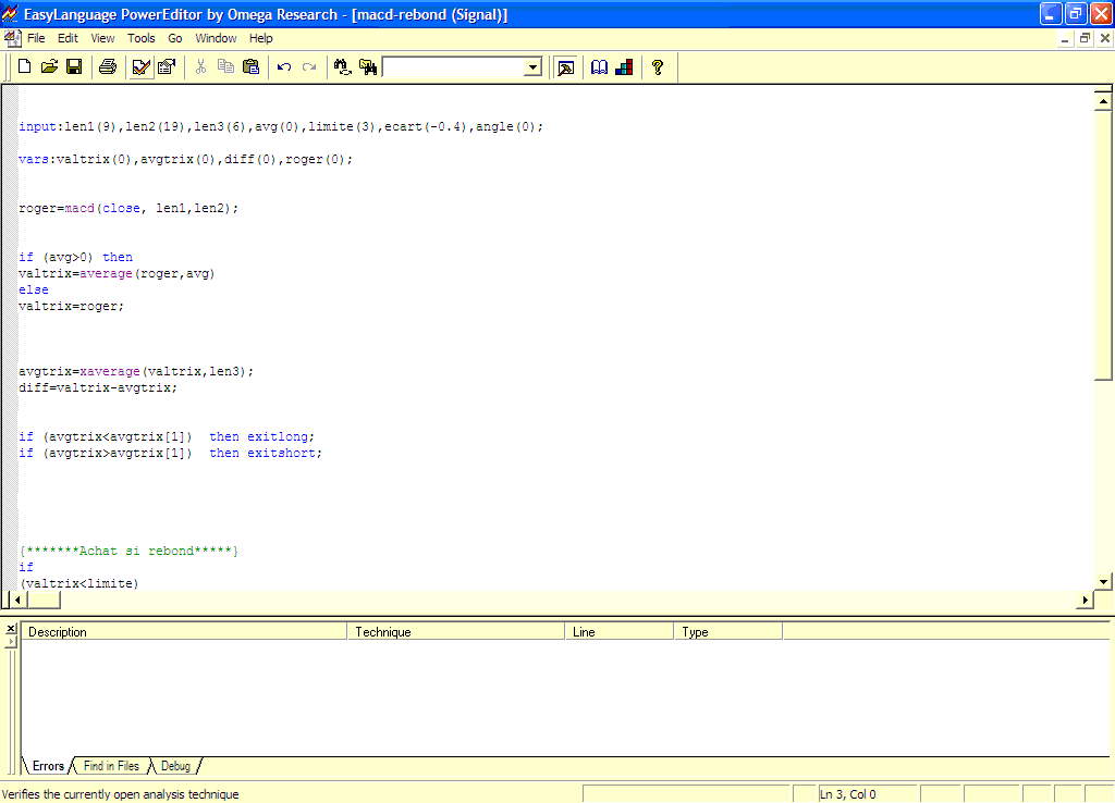 Easy Language, langage de programmation que nous matrisons.